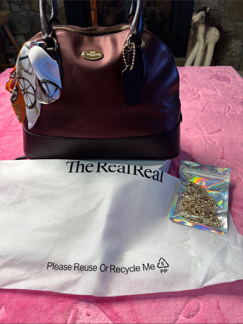 Coach Metallic Purple Pebbled Dome Satchel Gold Chain Strap Excellent - Picture 6 of 15